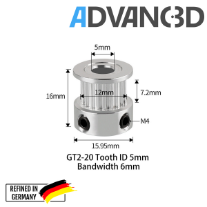 Advanc3D Pully GT2 Riemenscheibe für 3D Drucker 20T 5mm Welle seite