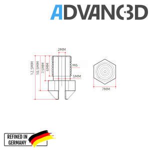 Advanc3D V6-tyylinen suutin 1.75mm filamentille