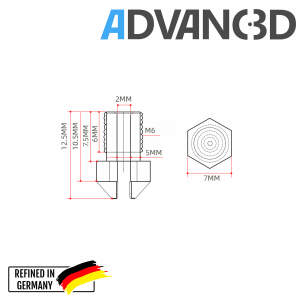 Advanc3D V6 Style Dyse til 1,75 mm filament