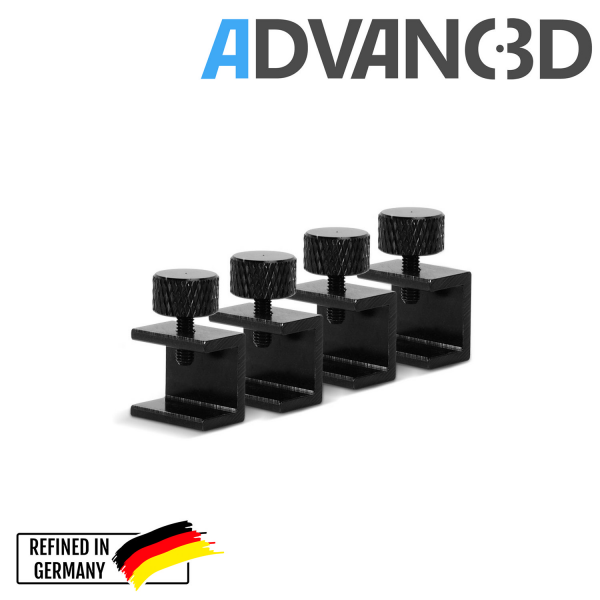 Advanced Heizbettclip Aluminium eloxiert mit Rändelschraube 4er Set vorne