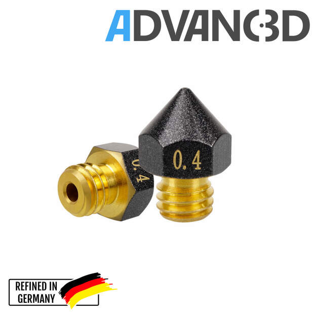 Advanc3D MK8 Teflon Nozzle aus Messing CuZn37 für 1.75mm Filament vorne