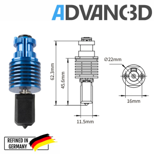 Advanc3D V6 hotend med utbytbart munstycke f&ouml;r 3D-skrivare i Bambu Lab design