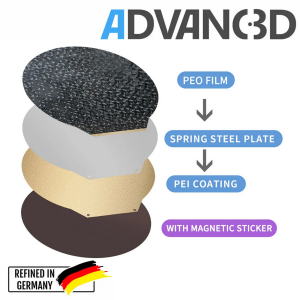Advanc3D Flexible Druckplatte mit PEO und PEI Schicht f&uuml;r 309mm 3D Drucker