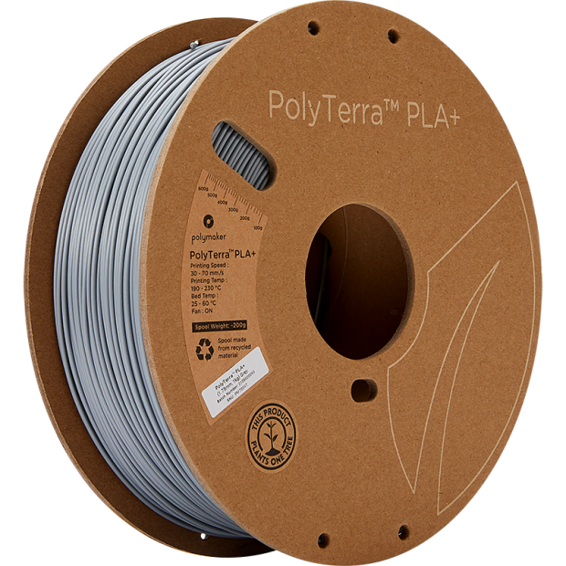 Polymaker PolyTerra PLA+ 3D printer filament 1,75 mm 1kg grijs milieuvriendelijk