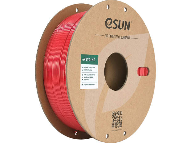 eSUN ePETG+HS 1,75mm Filament Solid Red 1kg - Hoogwaardig 3D printmateriaal