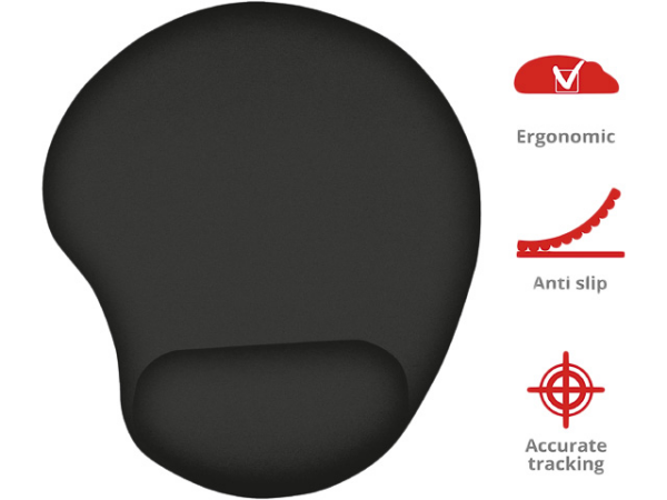 Ergonomic TRUST 16977 Bigfoot mouse pad with gel wrist rest, black