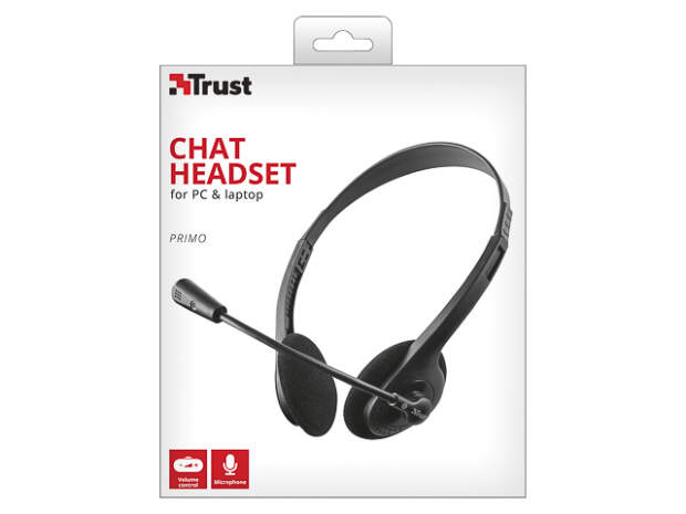 Trust Primo Chat STEREO Headset 3.5mm cable black on-ear for PC and laptop