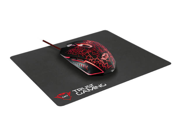 Trust GXT783 Gav Gaming Maus + Mauspad Set, Schwarz/Rot, Präzise Steuerung