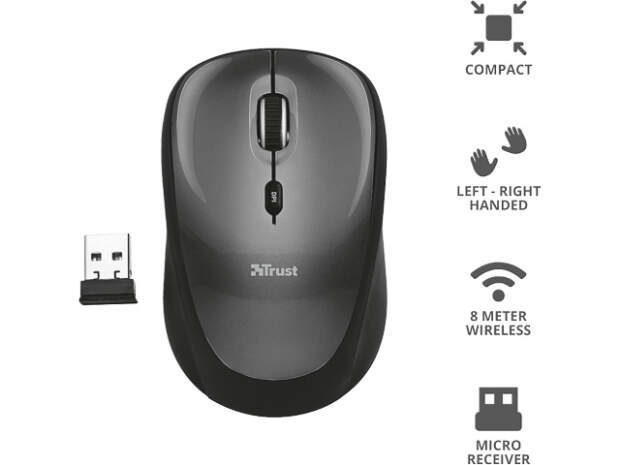 Trust Yvi Wireless Mouse Black 18519 â Ergonomisk design, USB-port