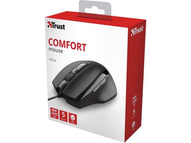 Trust Voca comfort hiiri 6 painiketta, 2400 DPI, langallinen, ergonominen, musta