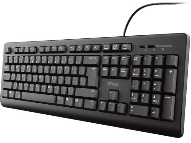 TRUST Primo QWERTZ-tastatur med kabel, sort â Ergonomisk design, DE-layout