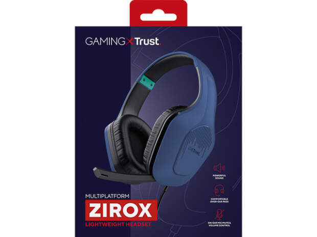 Trust GXT415B Zirox Gaming Headset 3.5mm Kabel blau Over-Ear für PC & Konsole