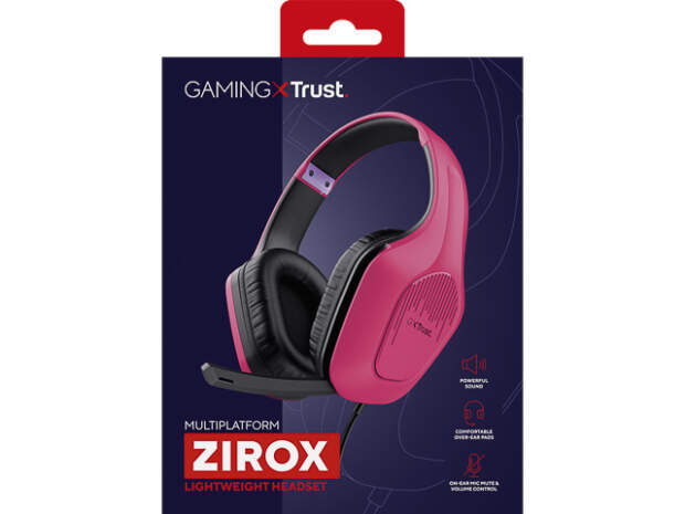 Trust GXT415P Zirox Gaming Headset 3.5mm cable pink over-ear with RFID chip