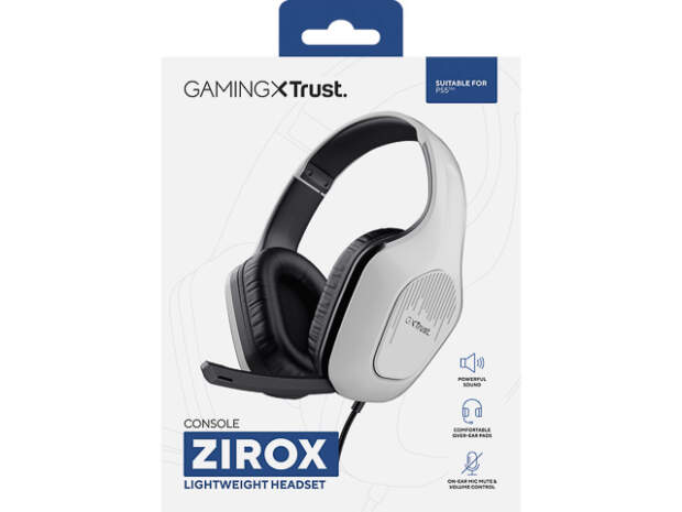 Trust GXT415PS Zirox Gaming Headset 3.5mm Cable White Over-Ear for PS5 and PC