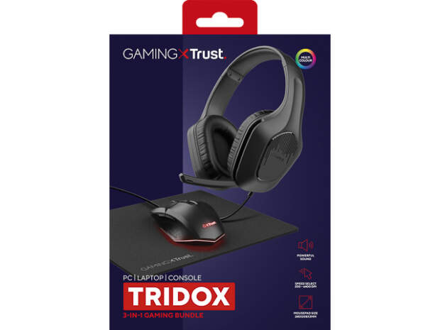 Trust GXT790 Tridox 3in1 Bundle: Gamingheadset, mus, musmatta, kabel 25117