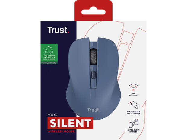 Trust Mydo Silent Maus Eco Kabellos 4 Tasten Blau - Ergonomisch & Leise