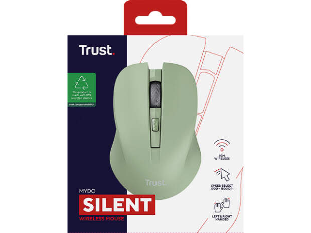 Trust Mydo Silent Eco Wireless Mouse 25042 - 4 knoppen, Groen, Stil, Ergonomisch