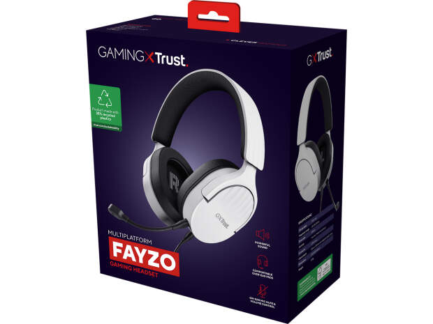 Trust GXT489W Fayzo Gaming Headset 3,5 mm kabel Vit Over-Ear för PC och konsol