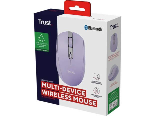 Trust Ozaa Compact Mouse Purple - Wireless, 6 buttons, Quiet, Ergonomic