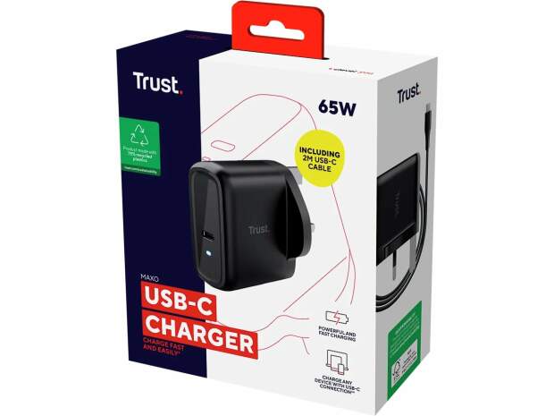 TRUST MAXO USB-C charger 65W with 2m cable - fast charger for smartphones